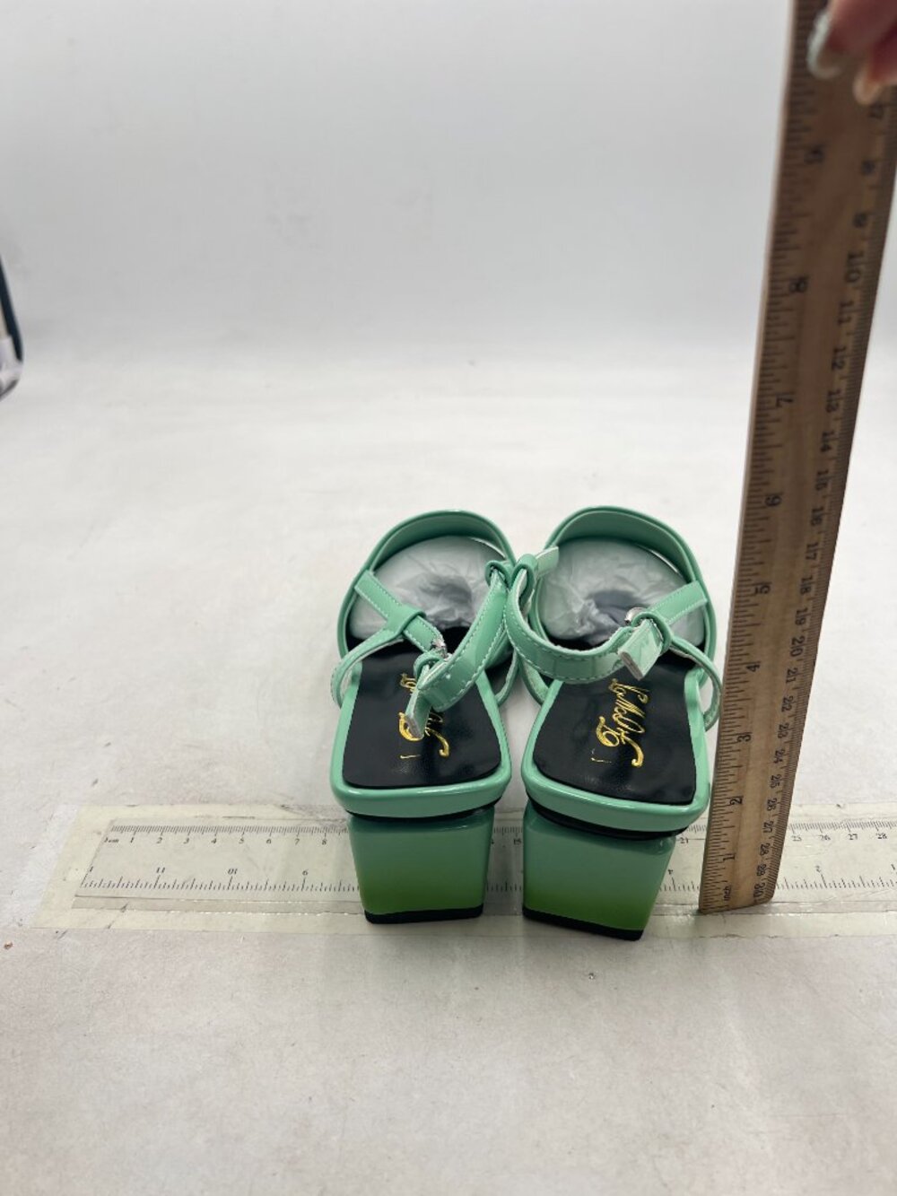 FOWT Green Slingback Open Square Toe Mules Cube Heels Ankle Buckles Strap Pumps - Picture 5 of 8